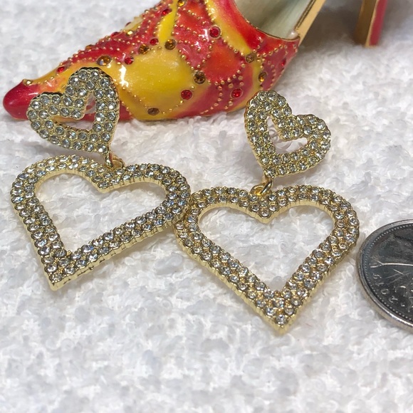 Large gold and rhinestone heart earrings —NWOT - Picture 6 of 9